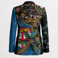 Fijian and Australian Culture Together Blazer Aboriginal Art and Tapa Motifs with Kangaroo and Palm Tree LT03 - Polynesian Pride