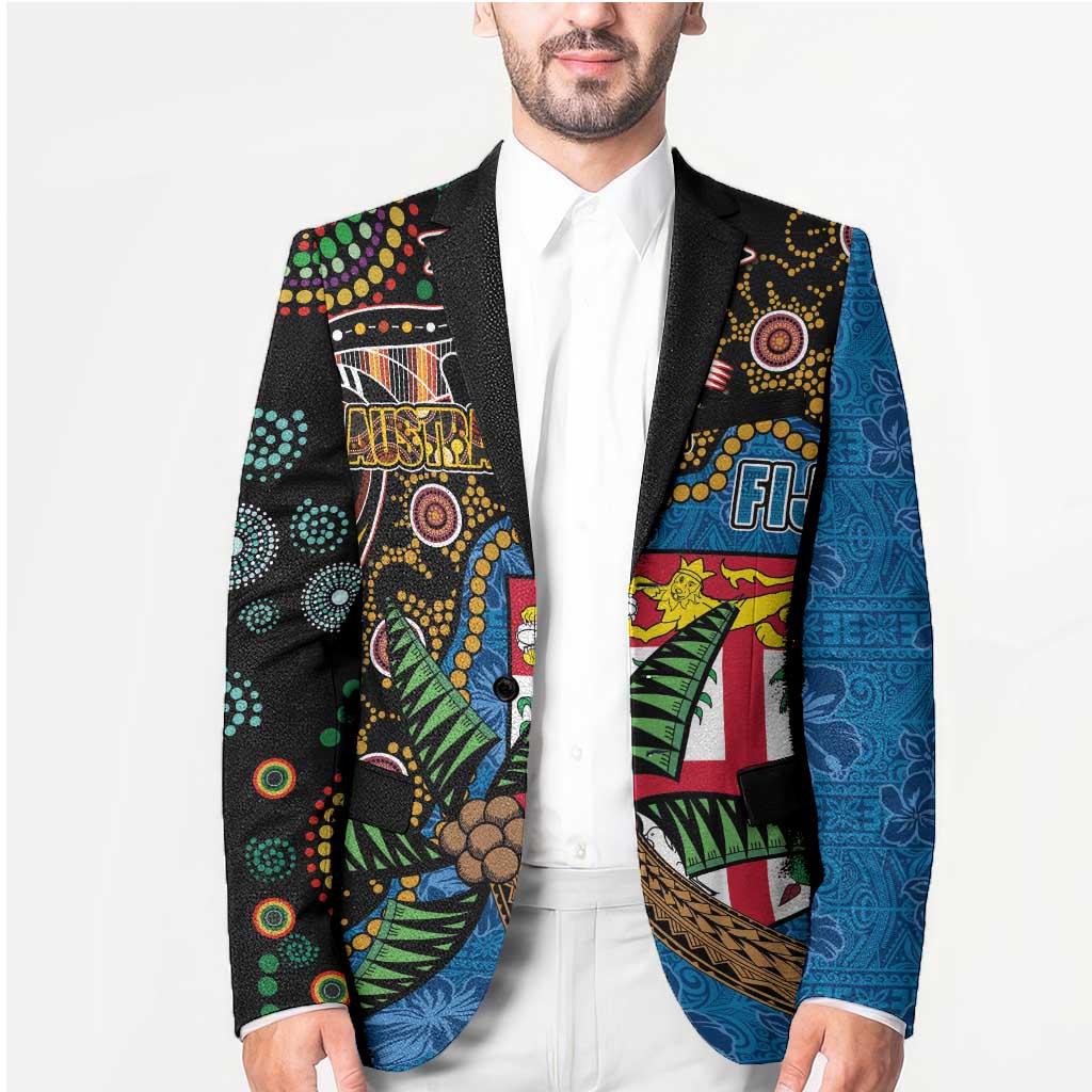 Fijian and Australian Culture Together Blazer Aboriginal Art and Tapa Motifs with Kangaroo and Palm Tree LT03 - Polynesian Pride