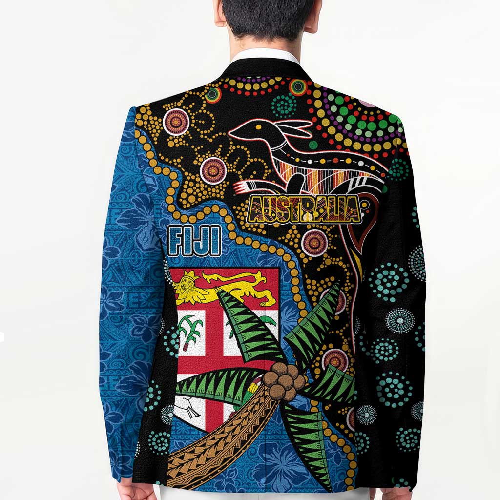 Fijian and Australian Culture Together Blazer Aboriginal Art and Tapa Motifs with Kangaroo and Palm Tree LT03 - Polynesian Pride