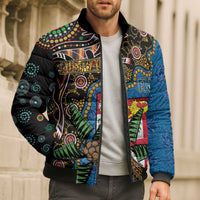 Fijian and Australian Culture Together Bomber Puffer Jacket Aboriginal Art and Tapa Motifs with Kangaroo and Palm Tree LT03 - Polynesian Pride