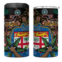 Fijian and Australian Culture Together 4 in 1 Can Cooler Tumbler Aboriginal Art and Tapa Motifs with Kangaroo and Palm Tree LT03 One Size: 16 oz Black - Polynesian Pride