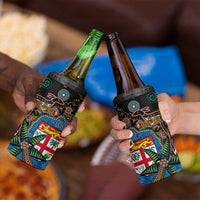 Fijian and Australian Culture Together 4 in 1 Can Cooler Tumbler Aboriginal Art and Tapa Motifs with Kangaroo and Palm Tree LT03 - Polynesian Pride
