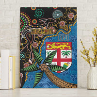 Fijian and Australian Culture Together Canvas Wall Art Aboriginal Art and Tapa Motifs with Kangaroo and Palm Tree LT03 Without Frame Black - Polynesian Pride
