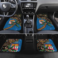 Fijian and Australian Culture Together Car Mats Aboriginal Art and Tapa Motifs with Kangaroo and Palm Tree LT03 Set 4pcs Black - Polynesian Pride