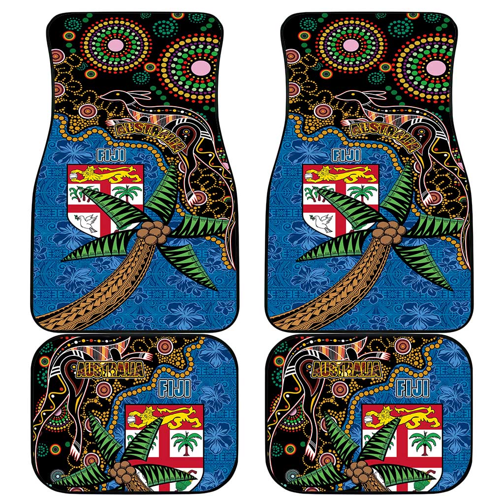 Fijian and Australian Culture Together Car Mats Aboriginal Art and Tapa Motifs with Kangaroo and Palm Tree LT03 - Polynesian Pride