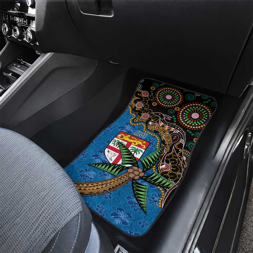 Fijian and Australian Culture Together Car Mats Aboriginal Art and Tapa Motifs with Kangaroo and Palm Tree LT03 - Polynesian Pride