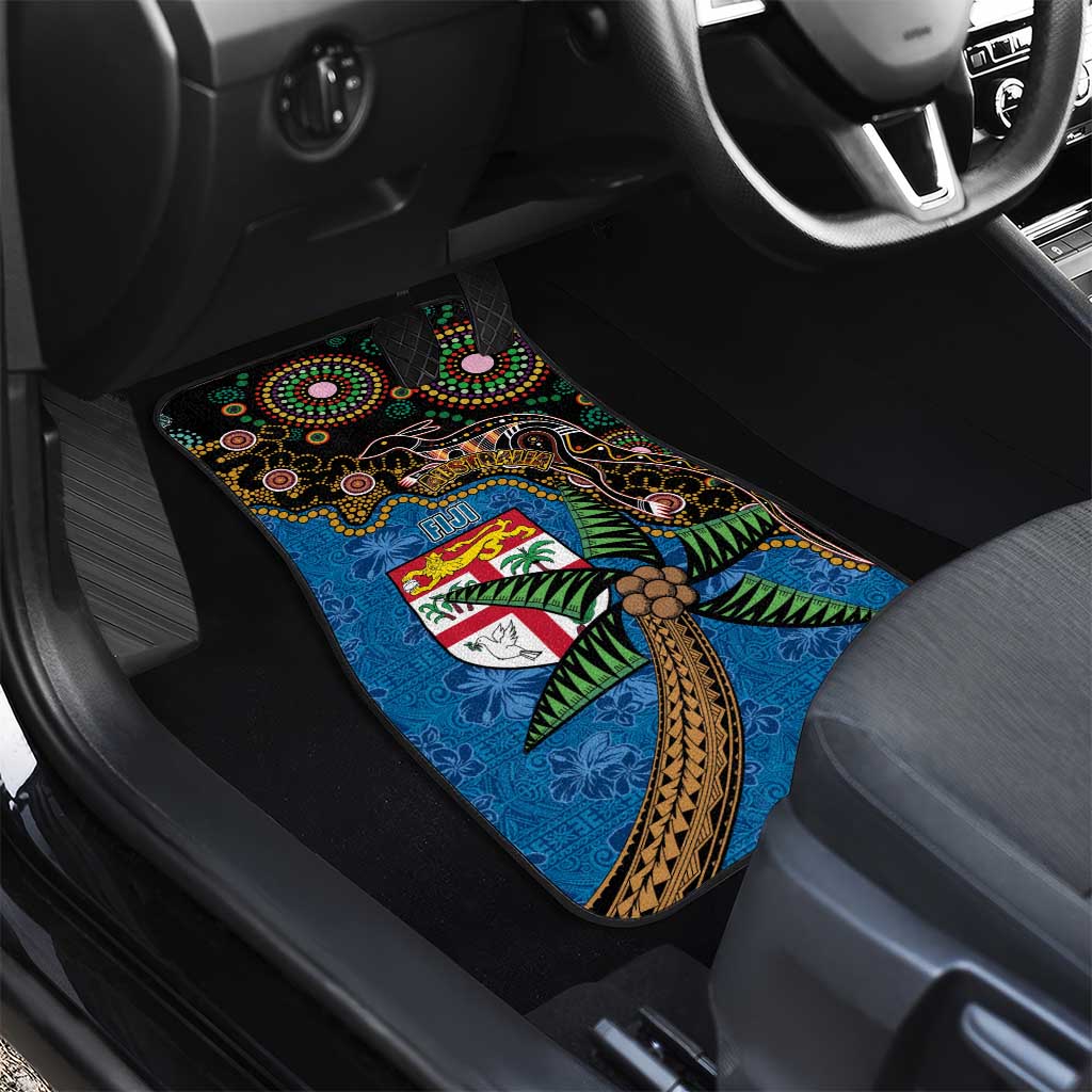 Fijian and Australian Culture Together Car Mats Aboriginal Art and Tapa Motifs with Kangaroo and Palm Tree LT03 - Polynesian Pride