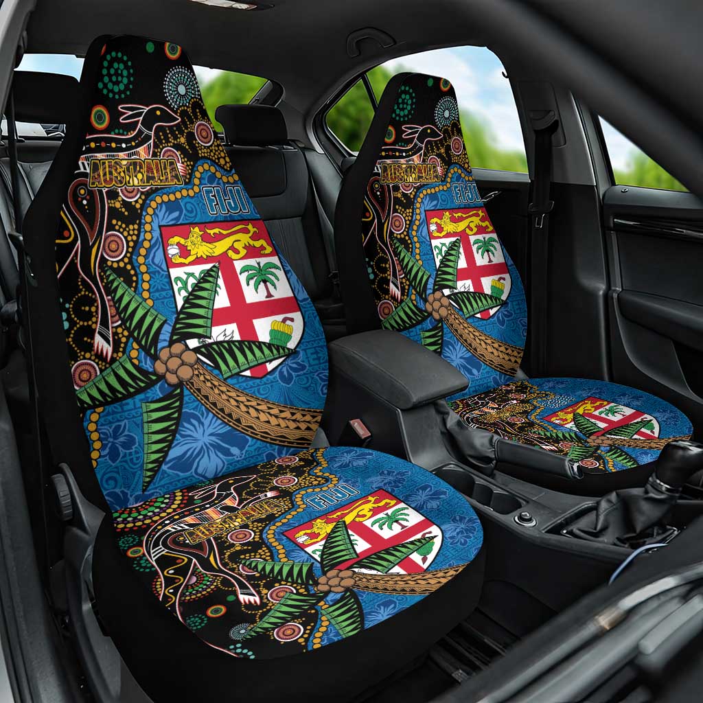 Fijian and Australian Culture Together Car Seat Cover Aboriginal Art and Tapa Motifs with Kangaroo and Palm Tree LT03 One Size Black - Polynesian Pride
