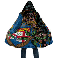 Fijian and Australian Culture Together Cloak Aboriginal Art and Tapa Motifs with Kangaroo and Palm Tree LT03 Unisex Black - Polynesian Pride