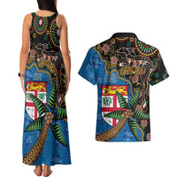 Fijian and Australian Culture Together Couples Matching Tank Maxi Dress and Hawaiian Shirt Aboriginal Art and Tapa Motifs with Kangaroo and Palm Tree LT03 - Polynesian Pride