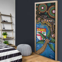 Fijian and Australian Culture Together Door Cover Aboriginal Art and Tapa Motifs with Kangaroo and Palm Tree LT03 - Polynesian Pride