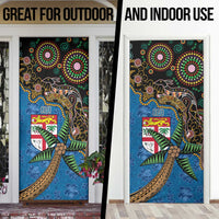 Fijian and Australian Culture Together Door Cover Aboriginal Art and Tapa Motifs with Kangaroo and Palm Tree LT03 - Polynesian Pride