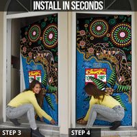 Fijian and Australian Culture Together Door Cover Aboriginal Art and Tapa Motifs with Kangaroo and Palm Tree LT03 - Polynesian Pride