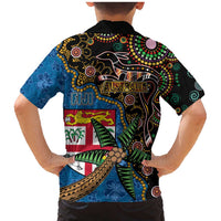 Fijian and Australian Culture Together Family Matching Mermaid Dress and Hawaiian Shirt Aboriginal Art and Tapa Motifs with Kangaroo and Palm Tree LT03 - Polynesian Pride