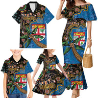 Fijian and Australian Culture Together Family Matching Mermaid Dress and Hawaiian Shirt Aboriginal Art and Tapa Motifs with Kangaroo and Palm Tree LT03 - Polynesian Pride