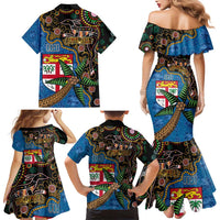 Fijian and Australian Culture Together Family Matching Mermaid Dress and Hawaiian Shirt Aboriginal Art and Tapa Motifs with Kangaroo and Palm Tree LT03 - Polynesian Pride