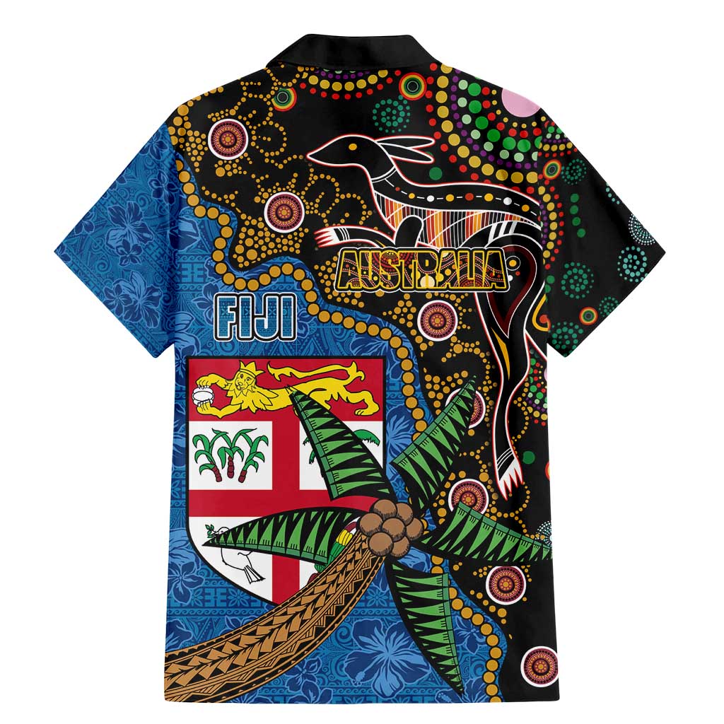 Fijian and Australian Culture Together Family Matching Mermaid Dress and Hawaiian Shirt Aboriginal Art and Tapa Motifs with Kangaroo and Palm Tree LT03 - Polynesian Pride