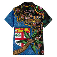 Fijian and Australian Culture Together Family Matching Off Shoulder Maxi Dress and Hawaiian Shirt Aboriginal Art and Tapa Motifs with Kangaroo and Palm Tree LT03 - Polynesian Pride