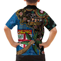 Fijian and Australian Culture Together Family Matching Puletasi and Hawaiian Shirt Aboriginal Art and Tapa Motifs with Kangaroo and Palm Tree LT03 - Polynesian Pride