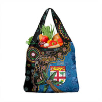 Fijian and Australian Culture Together Grocery Bag Aboriginal Art and Tapa Motifs with Kangaroo and Palm Tree LT03 1-pack One Size Black - Polynesian Pride