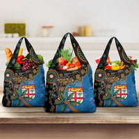 Fijian and Australian Culture Together Grocery Bag Aboriginal Art and Tapa Motifs with Kangaroo and Palm Tree LT03 3-pack One Size Black - Polynesian Pride