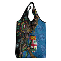 Fijian and Australian Culture Together Grocery Bag Aboriginal Art and Tapa Motifs with Kangaroo and Palm Tree LT03 - Polynesian Pride