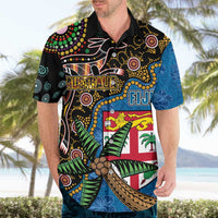 Fijian and Australian Culture Together Hawaiian Shirt Aboriginal Art and Tapa Motifs with Kangaroo and Palm Tree LT03 - Polynesian Pride