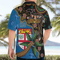 Fijian and Australian Culture Together Hawaiian Shirt Aboriginal Art and Tapa Motifs with Kangaroo and Palm Tree LT03 - Polynesian Pride