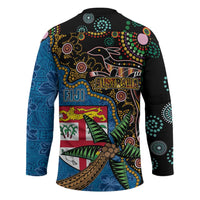 Fijian and Australian Culture Together Hockey Jersey Aboriginal Art and Tapa Motifs with Kangaroo and Palm Tree LT03 - Polynesian Pride