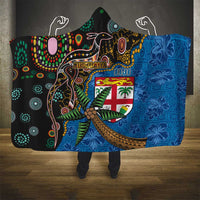 Fijian and Australian Culture Together Hooded Blanket Aboriginal Art and Tapa Motifs with Kangaroo and Palm Tree LT03 - Polynesian Pride