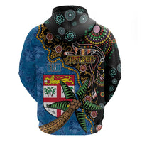 Fijian and Australian Culture Together Hoodie Aboriginal Art and Tapa Motifs with Kangaroo and Palm Tree LT03 - Polynesian Pride