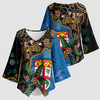 Fijian and Australian Culture Together Kimono Sleeve Blouse Aboriginal Art and Tapa Motifs with Kangaroo and Palm Tree LT03 - Polynesian Pride