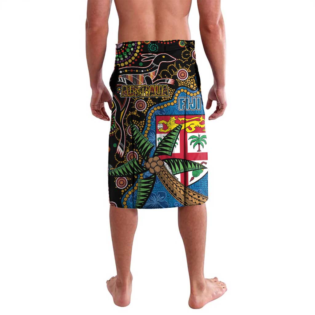 Fijian and Australian Culture Together Lavalava Aboriginal Art and Tapa Motifs with Kangaroo and Palm Tree LT03 - Polynesian Pride