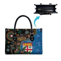 Fijian and Australian Culture Together Leather Bag Aboriginal Art and Tapa Motifs with Kangaroo and Palm Tree LT03 - Polynesian Pride