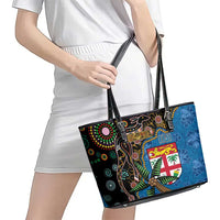 Fijian and Australian Culture Together Leather Tote Bag Aboriginal Art and Tapa Motifs with Kangaroo and Palm Tree LT03 - Polynesian Pride
