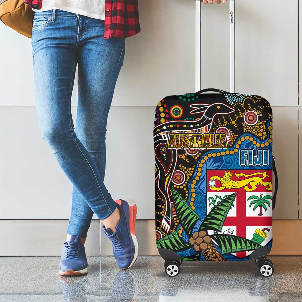 Fijian and Australian Culture Together Luggage Cover Aboriginal Art and Tapa Motifs with Kangaroo and Palm Tree LT03 - Polynesian Pride