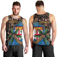Fijian and Australian Culture Together Men Tank Top Aboriginal Art and Tapa Motifs with Kangaroo and Palm Tree LT03 - Polynesian Pride
