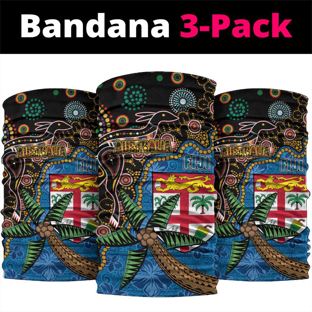 Fijian and Australian Culture Together Neck Gaiter Aboriginal Art and Tapa Motifs with Kangaroo and Palm Tree LT03 package One Size: 25*50cm Black - Polynesian Pride