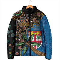 Fijian and Australian Culture Together Padded Jacket Aboriginal Art and Tapa Motifs with Kangaroo and Palm Tree LT03 - Polynesian Pride