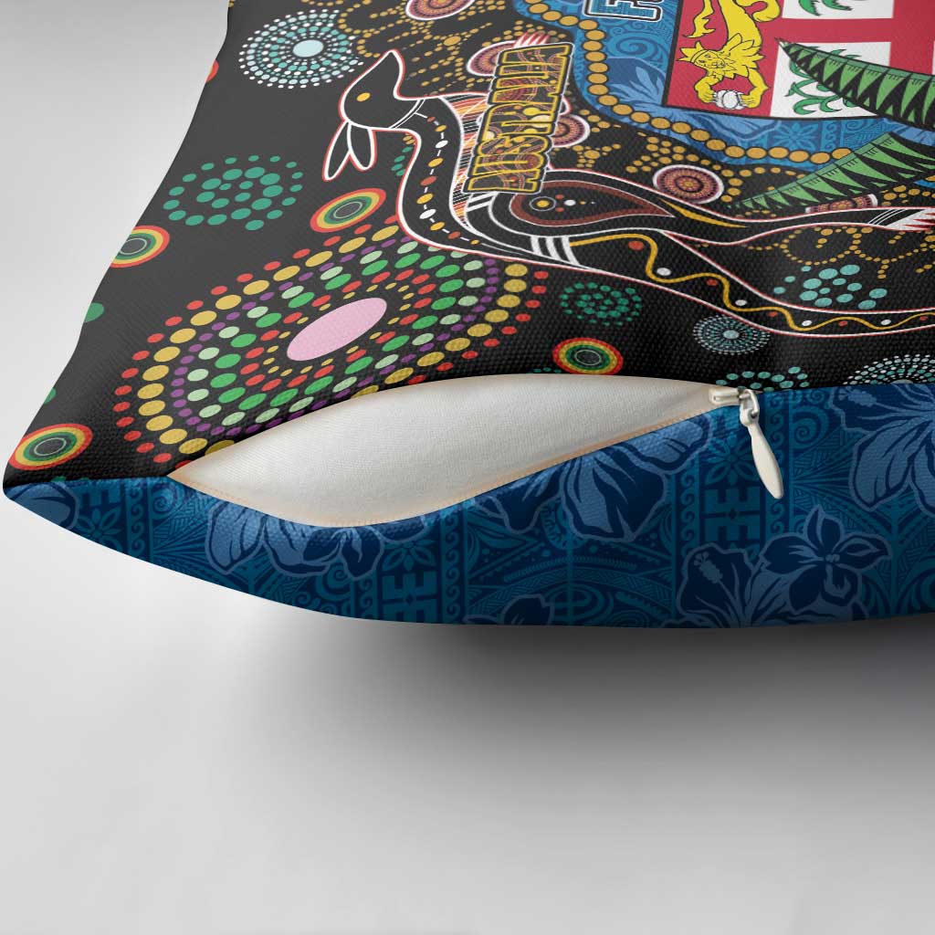 Fijian and Australian Culture Together Pillow Cover Aboriginal Art and Tapa Motifs with Kangaroo and Palm Tree LT03 - Polynesian Pride