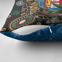 Fijian and Australian Culture Together Pillow Cover Aboriginal Art and Tapa Motifs with Kangaroo and Palm Tree LT03 - Polynesian Pride