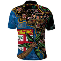 Fijian and Australian Culture Together Polo Shirt Aboriginal Art and Tapa Motifs with Kangaroo and Palm Tree LT03 - Polynesian Pride