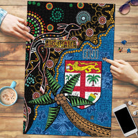 Fijian and Australian Culture Together Puzzle Aboriginal Art and Tapa Motifs with Kangaroo and Palm Tree LT03 Black - Polynesian Pride
