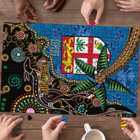 Fijian and Australian Culture Together Puzzle Aboriginal Art and Tapa Motifs with Kangaroo and Palm Tree LT03 - Polynesian Pride