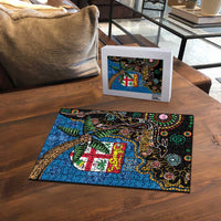 Fijian and Australian Culture Together Puzzle Aboriginal Art and Tapa Motifs with Kangaroo and Palm Tree LT03 - Polynesian Pride