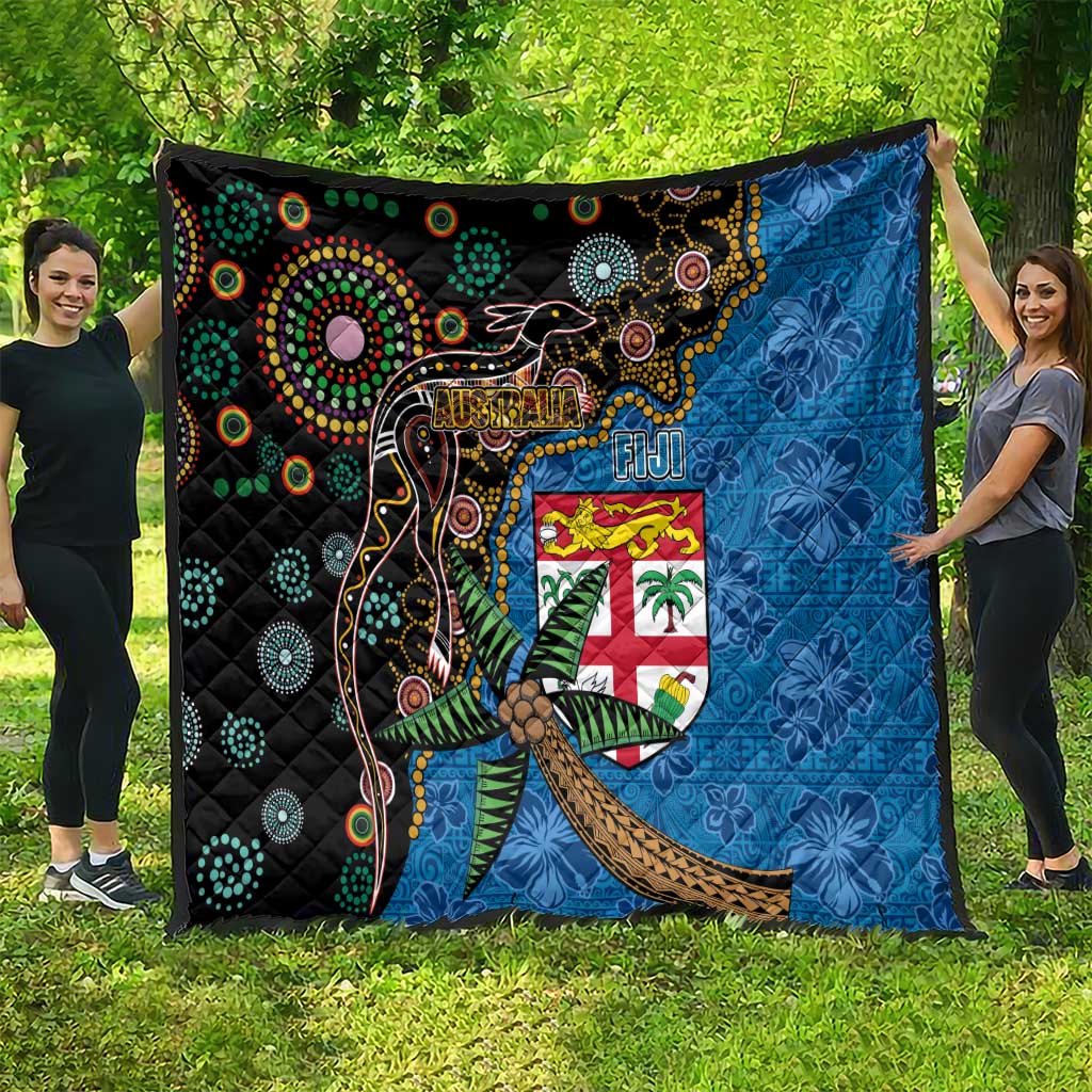 Fijian and Australian Culture Together Quilt Aboriginal Art and Tapa Motifs with Kangaroo and Palm Tree LT03 - Polynesian Pride
