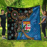 Fijian and Australian Culture Together Quilt Aboriginal Art and Tapa Motifs with Kangaroo and Palm Tree LT03 - Polynesian Pride
