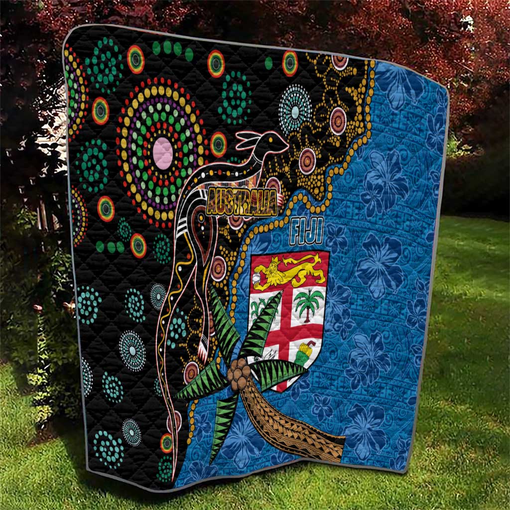 Fijian and Australian Culture Together Quilt Aboriginal Art and Tapa Motifs with Kangaroo and Palm Tree LT03 - Polynesian Pride