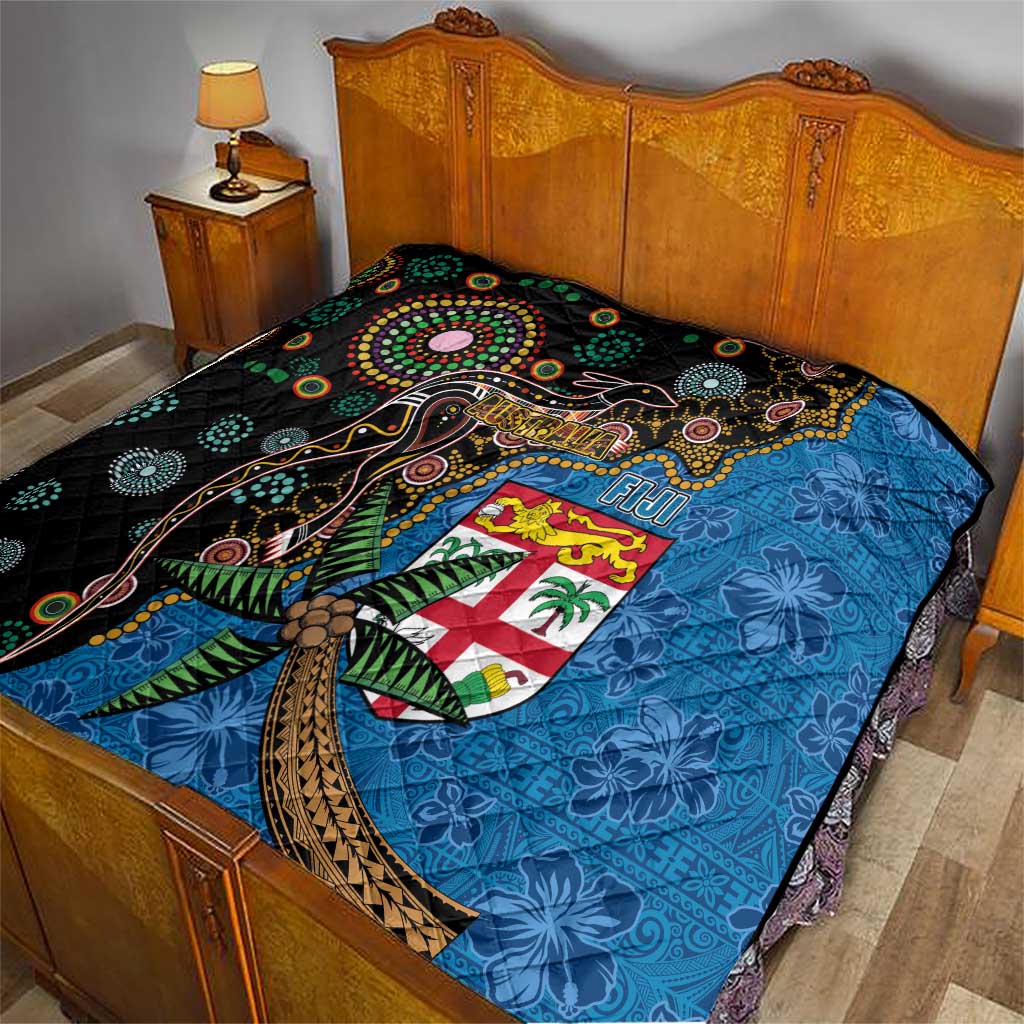 Fijian and Australian Culture Together Quilt Aboriginal Art and Tapa Motifs with Kangaroo and Palm Tree LT03 - Polynesian Pride