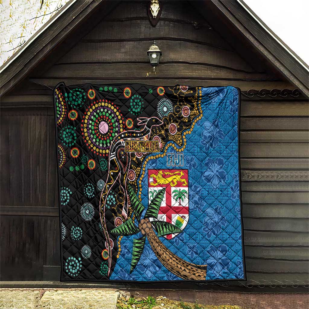 Fijian and Australian Culture Together Quilt Aboriginal Art and Tapa Motifs with Kangaroo and Palm Tree LT03 - Polynesian Pride